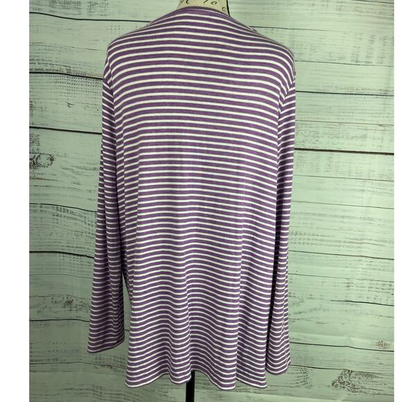 Chicos 2 Light Sweater Womens L Purple Striped Crew Neck Long Sleeves Stretch - Picture 5 of 12
